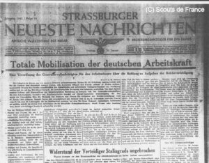L'héroïsme au quotidien : les Pur-Sang d'Alsace Haut de la page de une du "Strassburger Neueste Nachrichtungen" du 29/01/43