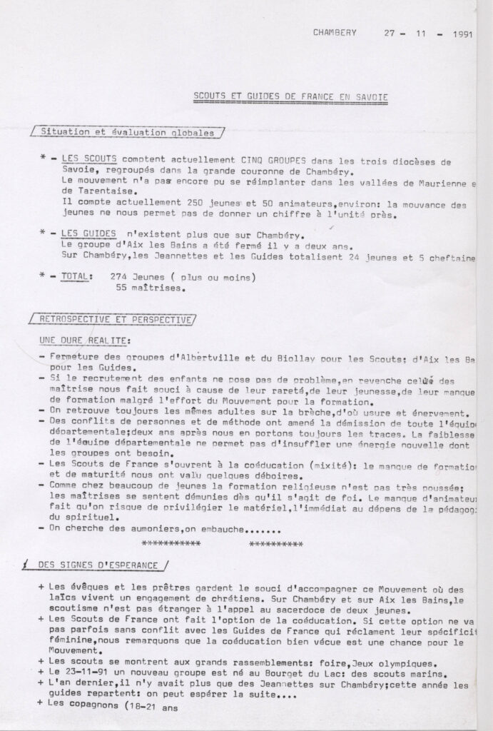 Etat des scouts en Savoie 1991, page 1