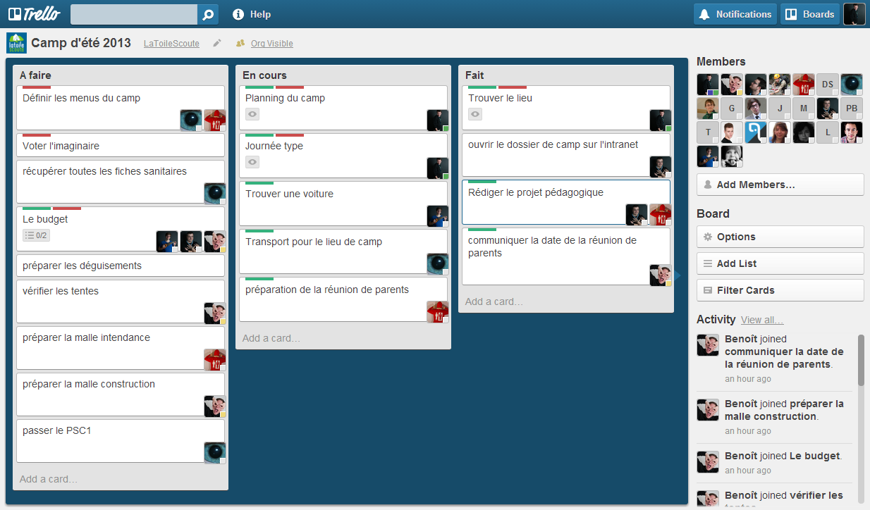 Organiser son camp avec Trello