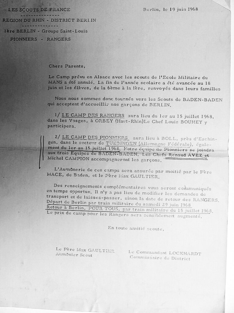 lettre aux Parents camps 1968