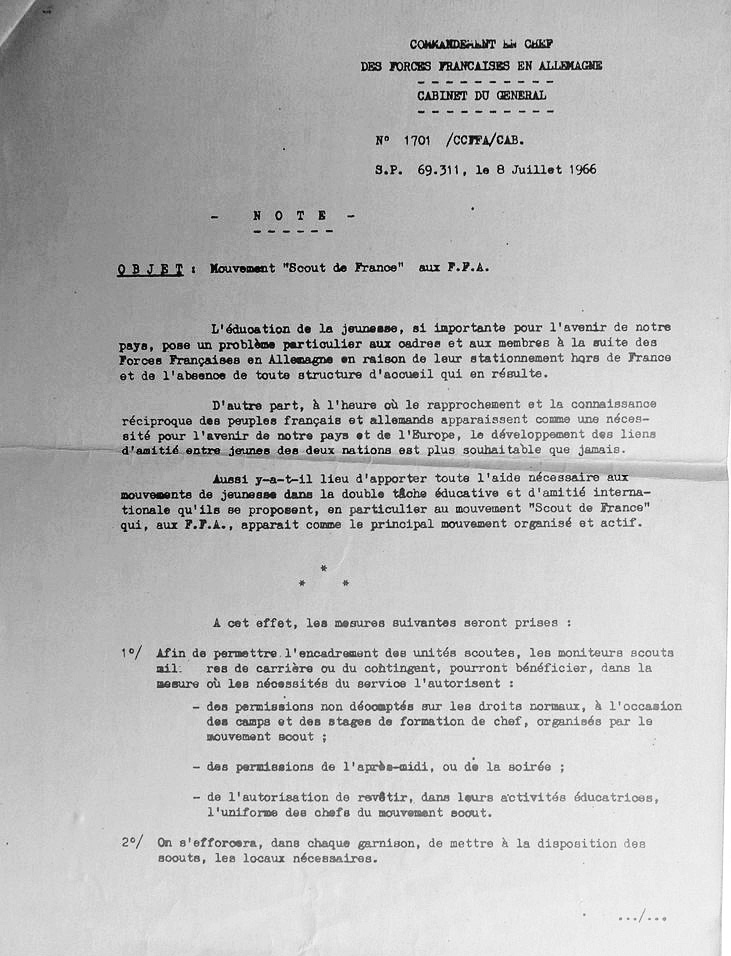 Circulaire du Général Commandeent en chef aux FFA