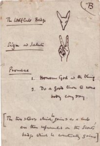 La naissance des louveteaux Le premier brouillon qui explique le salut des louveteaux